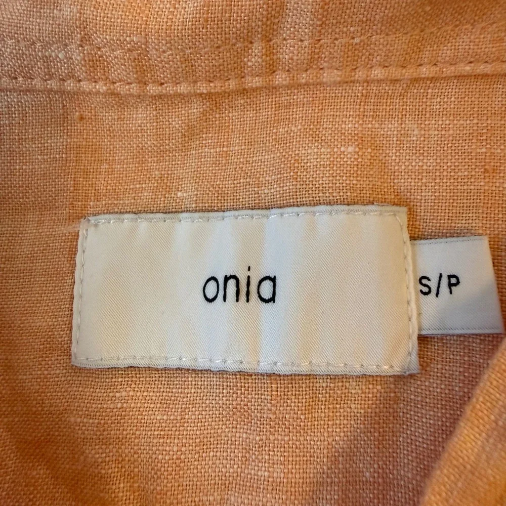 Onia Men's Short Sleeve Linen Band Collar Pullover‎ Shirt Peach Size S